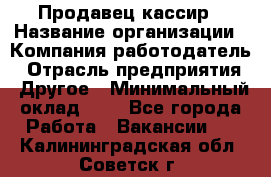 Продавец-кассир › Название организации ­ Компания-работодатель › Отрасль предприятия ­ Другое › Минимальный оклад ­ 1 - Все города Работа » Вакансии   . Калининградская обл.,Советск г.